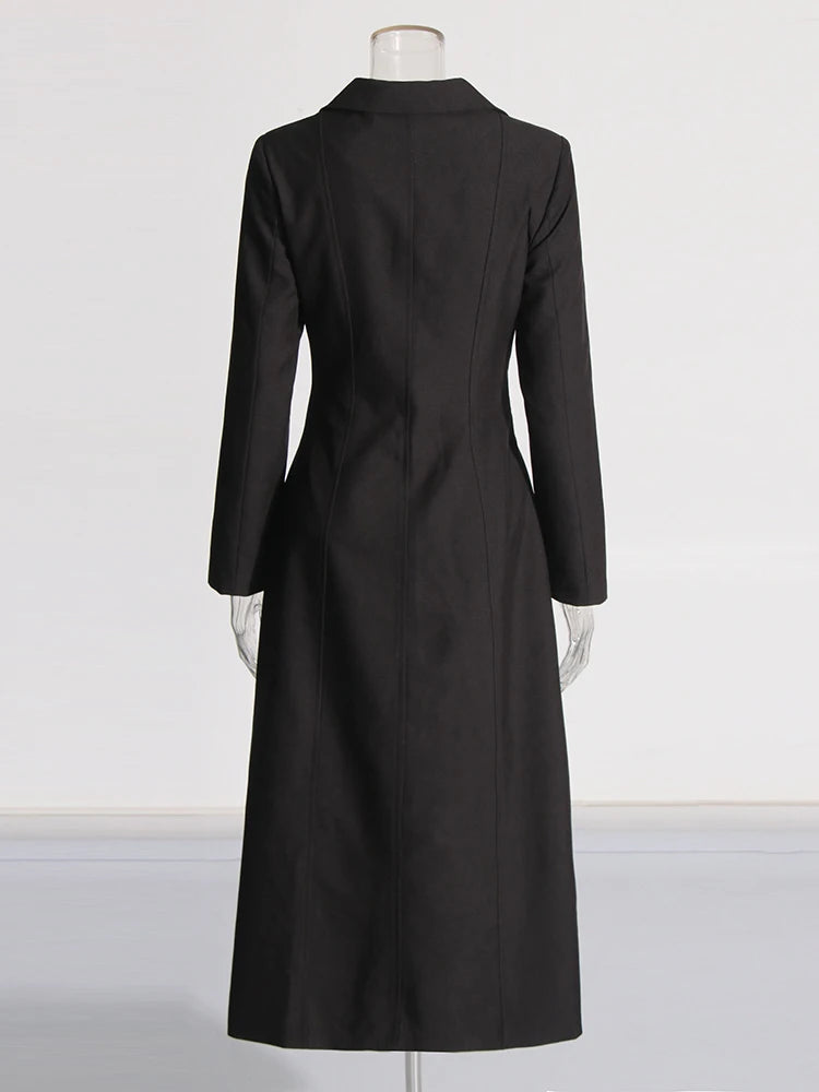 Solid Hollow Out Lapel Long Sleeve Spliced Belt Chic Asymmetrical Jackets