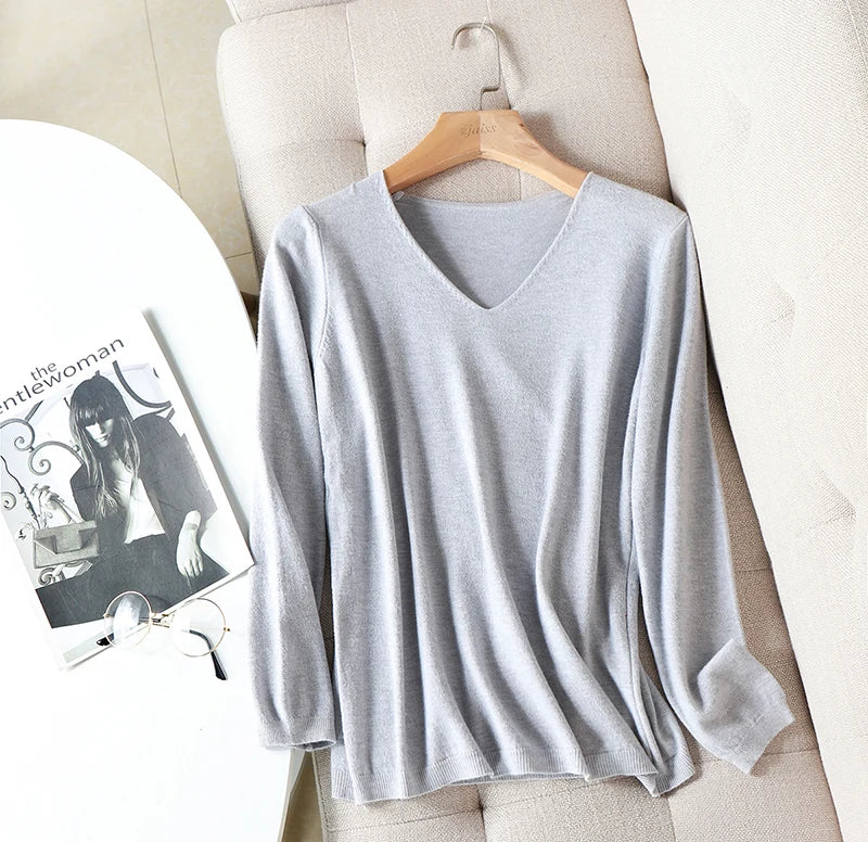 Pullover Knitted v-neck oversize long sleeve sweater top Jumper