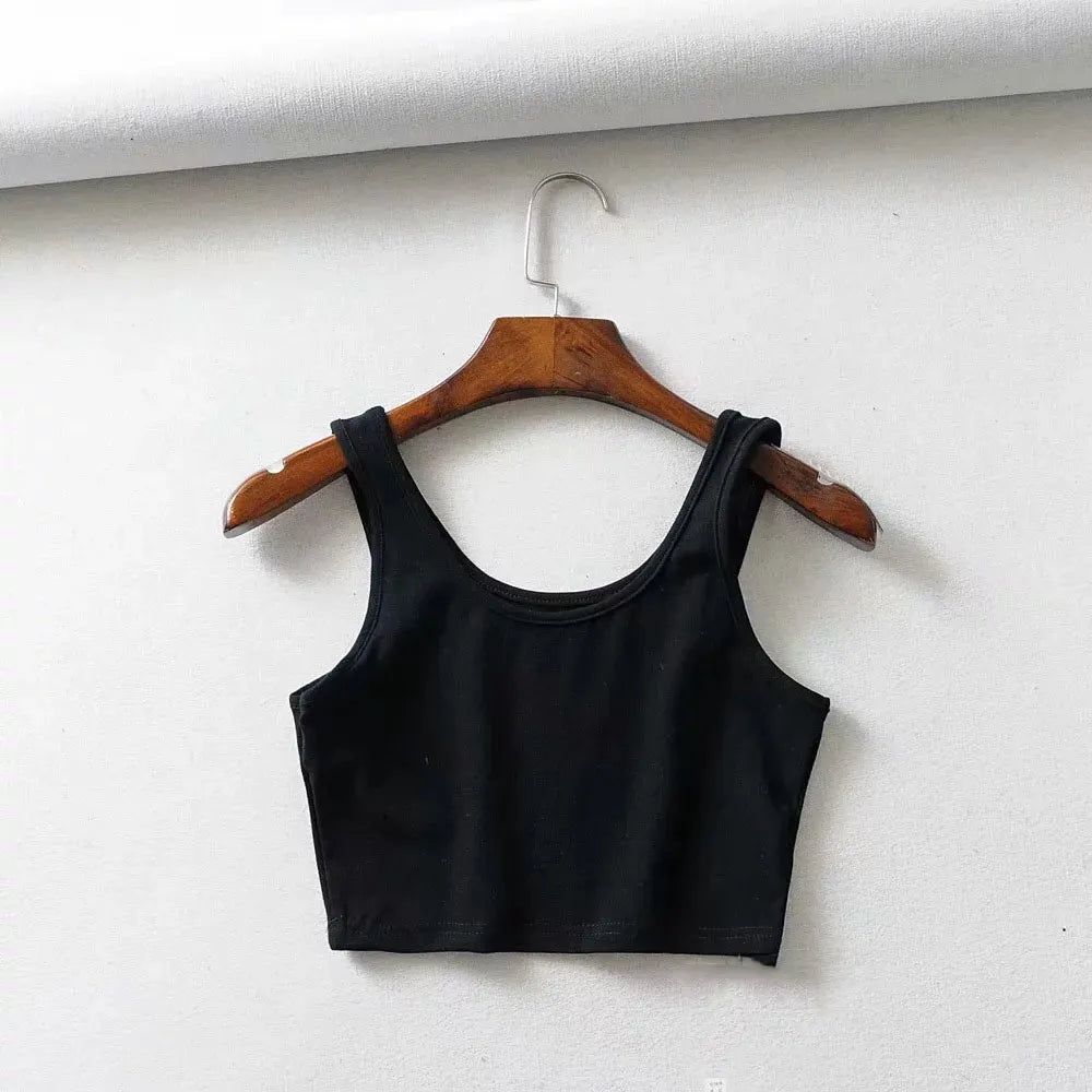 crop tops sleeveless short cotton u collar knitted Tank Top