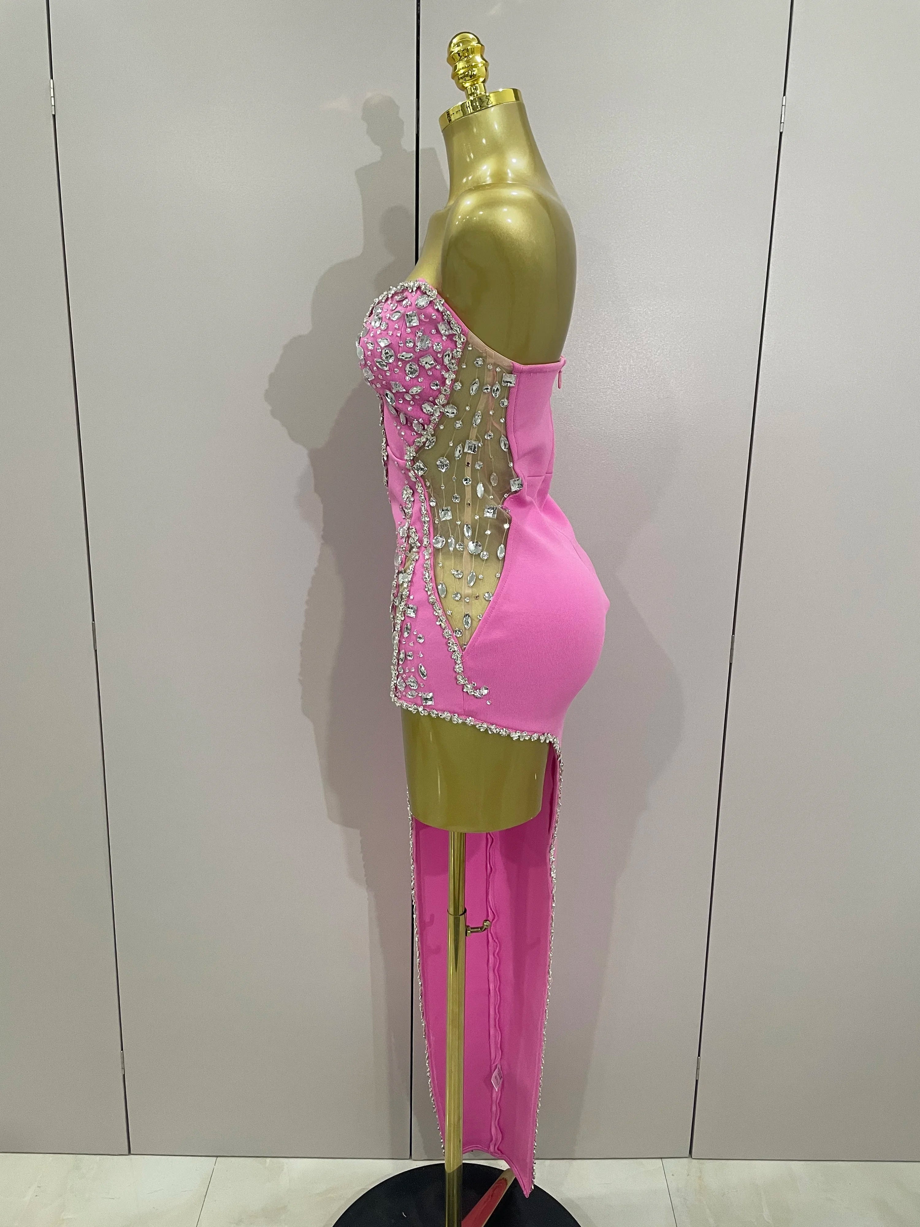 Strapless Shinning Rhinestones Bodycon Bandage Long Dress