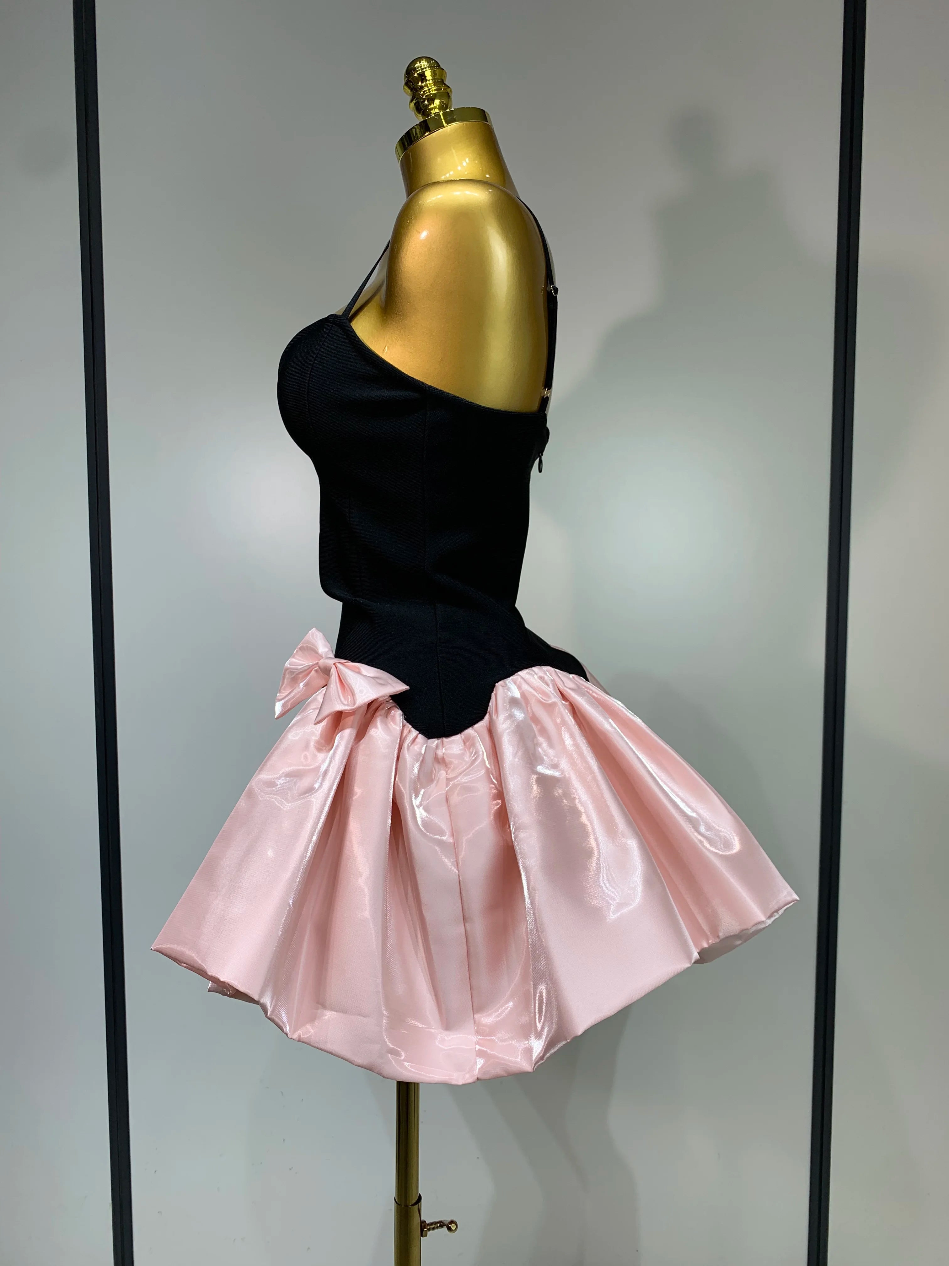 Short Bandage Bow Decoration Bubble A-line Mini Dress
