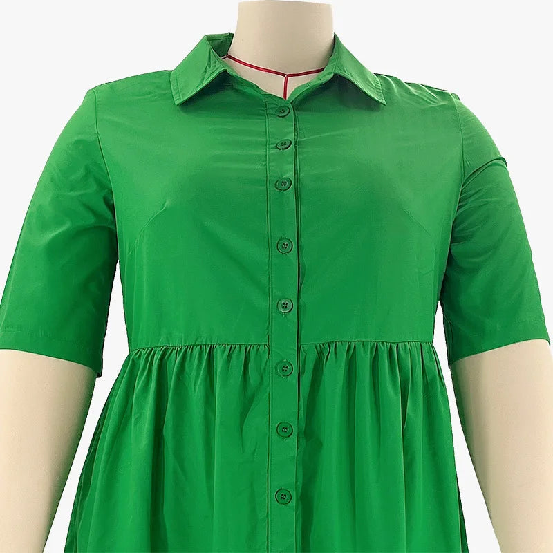 Ruffles Hem Big Swing Smock Shirt Dress