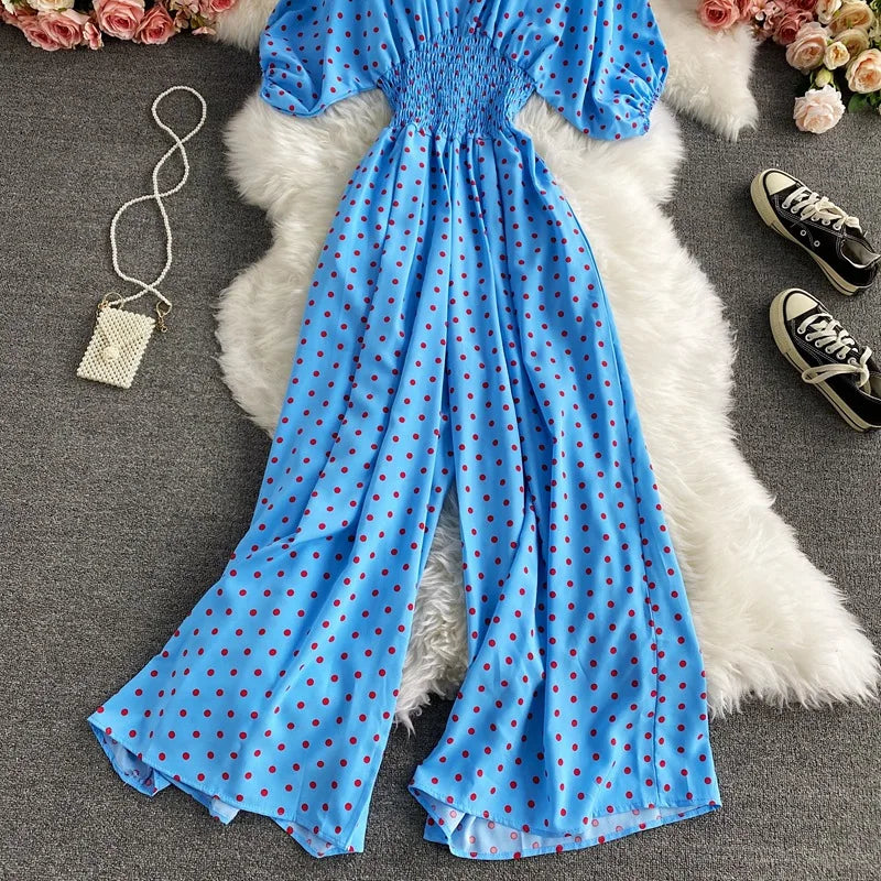 V Neck Dolman Sleeves Floral Print Wide Leg Jumpsuit