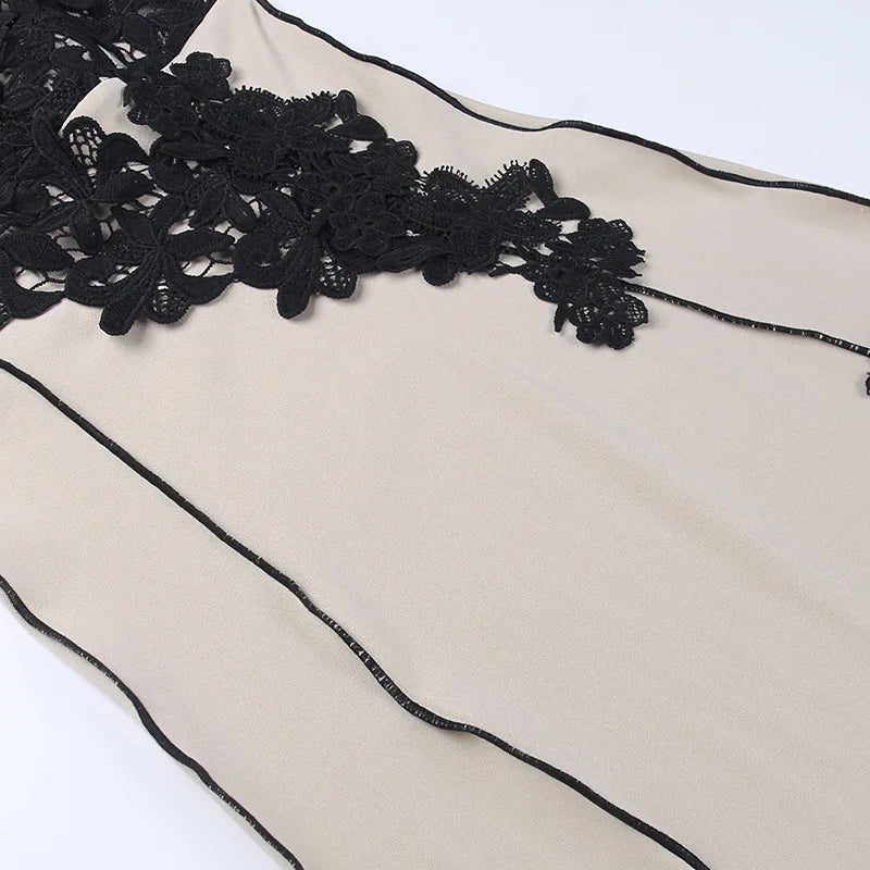 Lace Embellished Asymmetric Slit Midi Dress