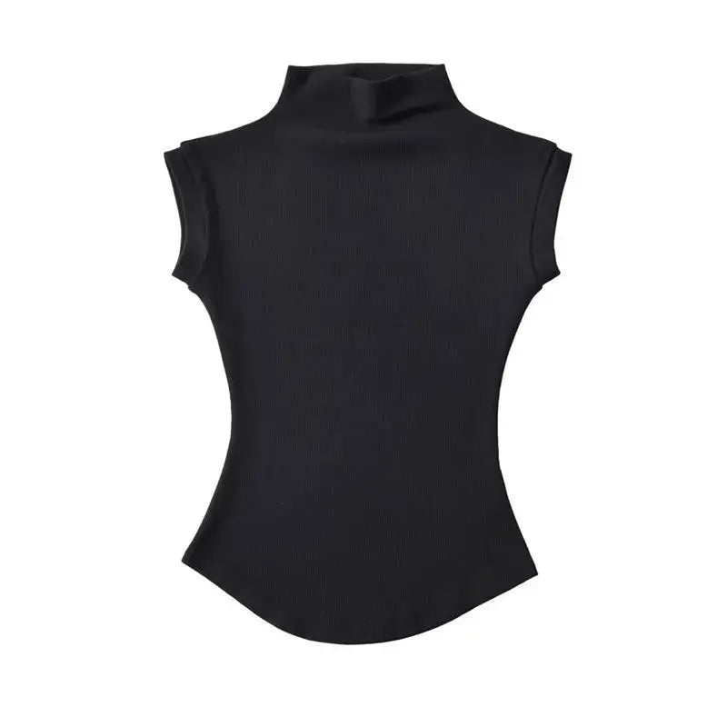 Turtleneck Sleeveless T-slim Fit Pullovers Causal Tees