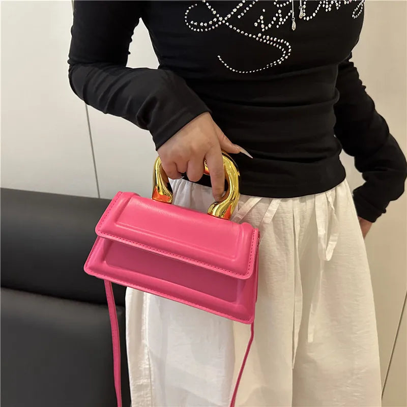 Pu Leather Mini Square Crossbody Tote Handbag