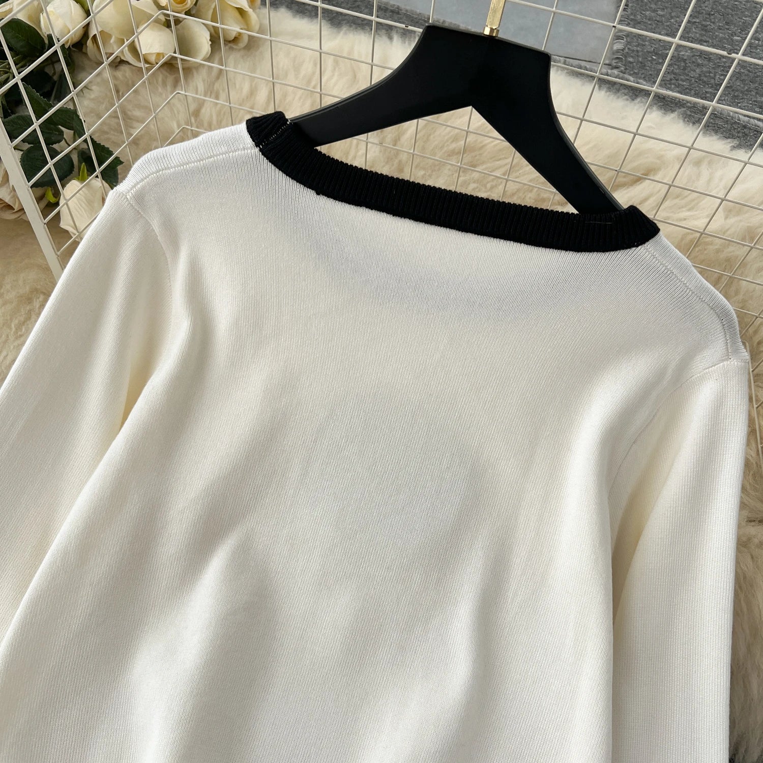 Long Sleeve Pullover Elastic Waist Long Skirt Sweater Suit