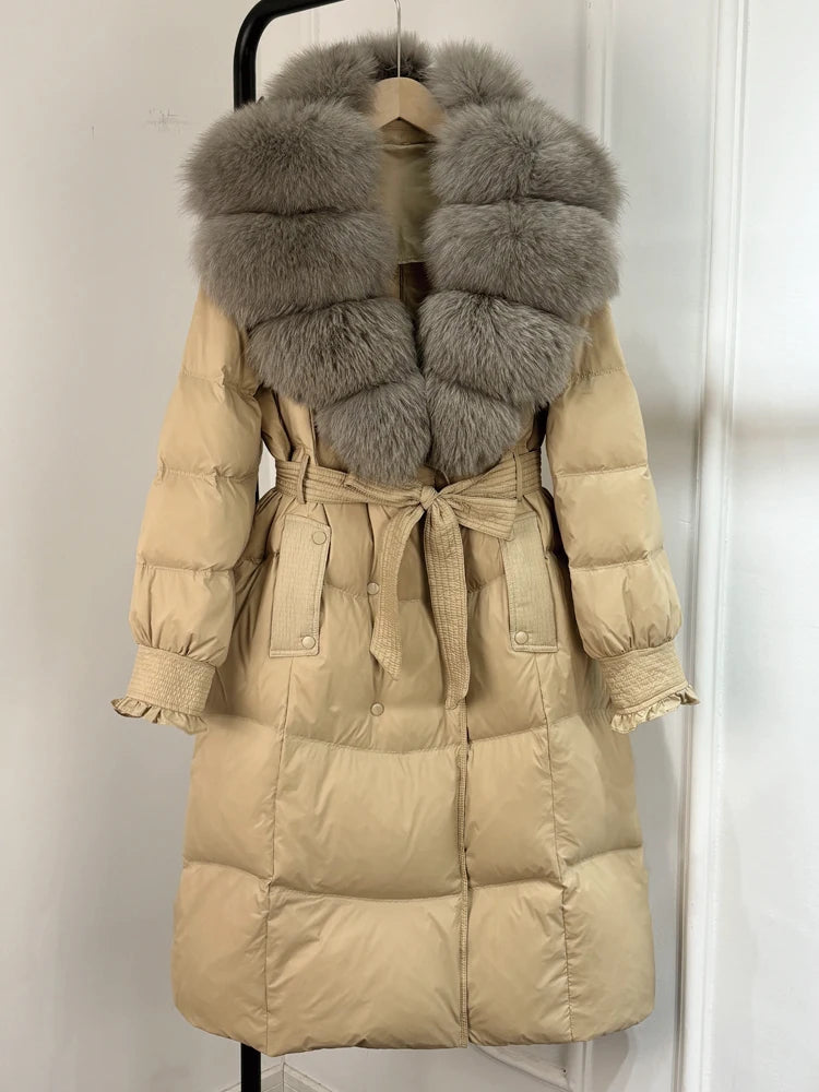 Real Natural Fox Fur Collar Duck Down Coat