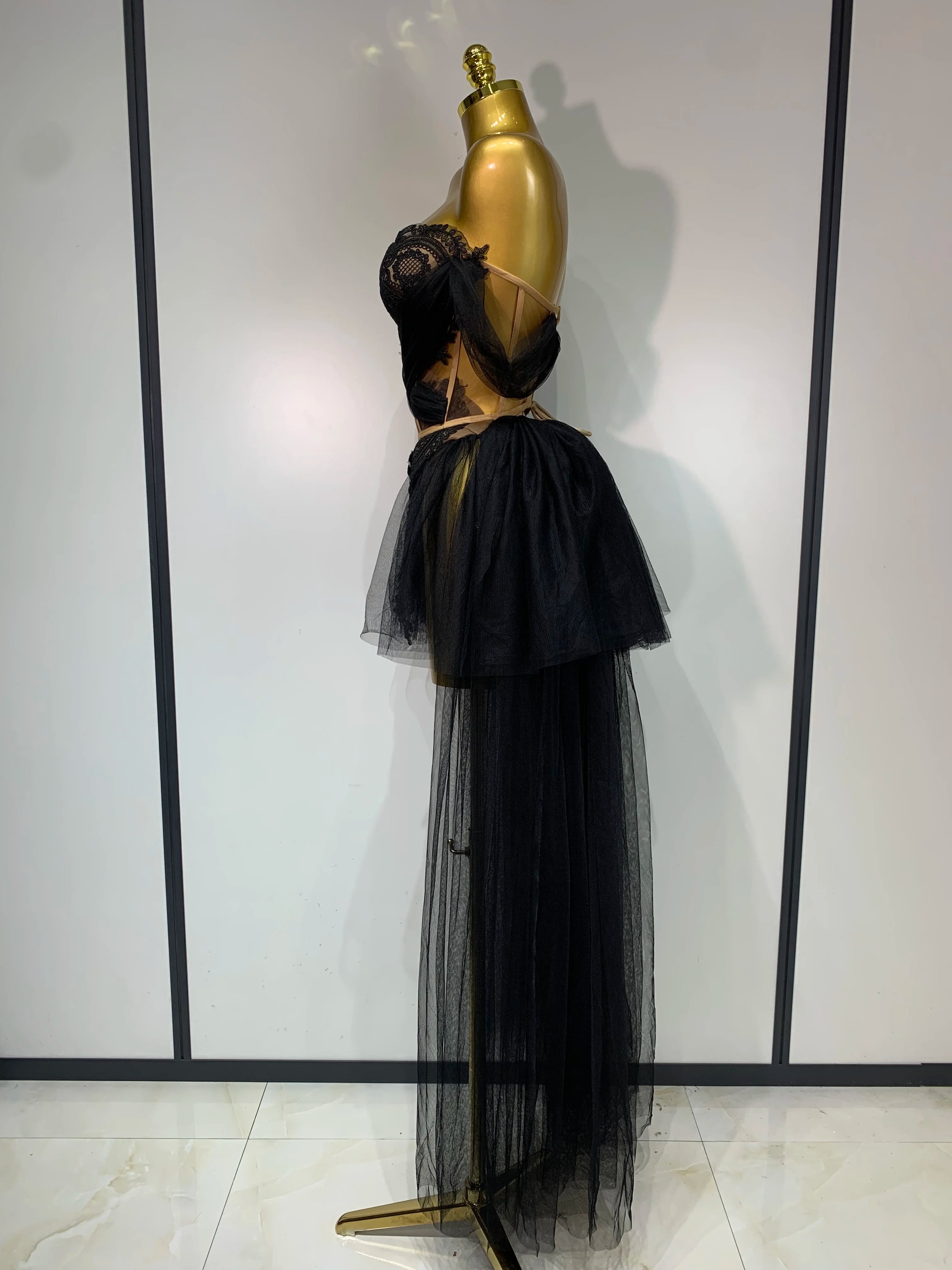 Backless Mesh Top Skirt Two Pieces Set Luxury Dress