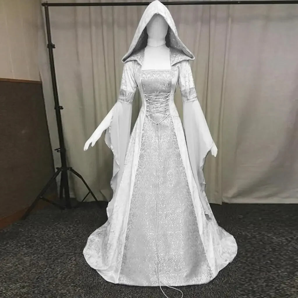 Deluxe Witch Medieval Renaissance Maxi Train Dress Costume