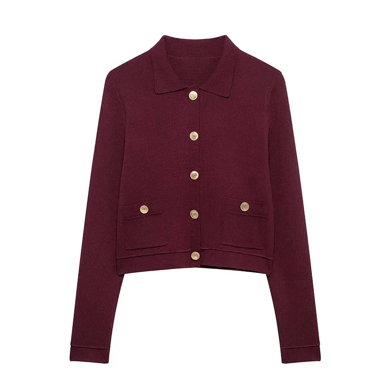 Knitted Two Pieces Single Breasted Lapel Cardigan Pleated A-line Mini Skirt Set