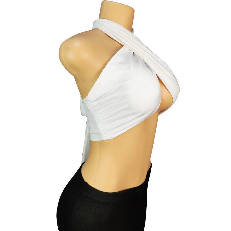 Backless Sleeveless Cross Bandage Halter Crop Tops