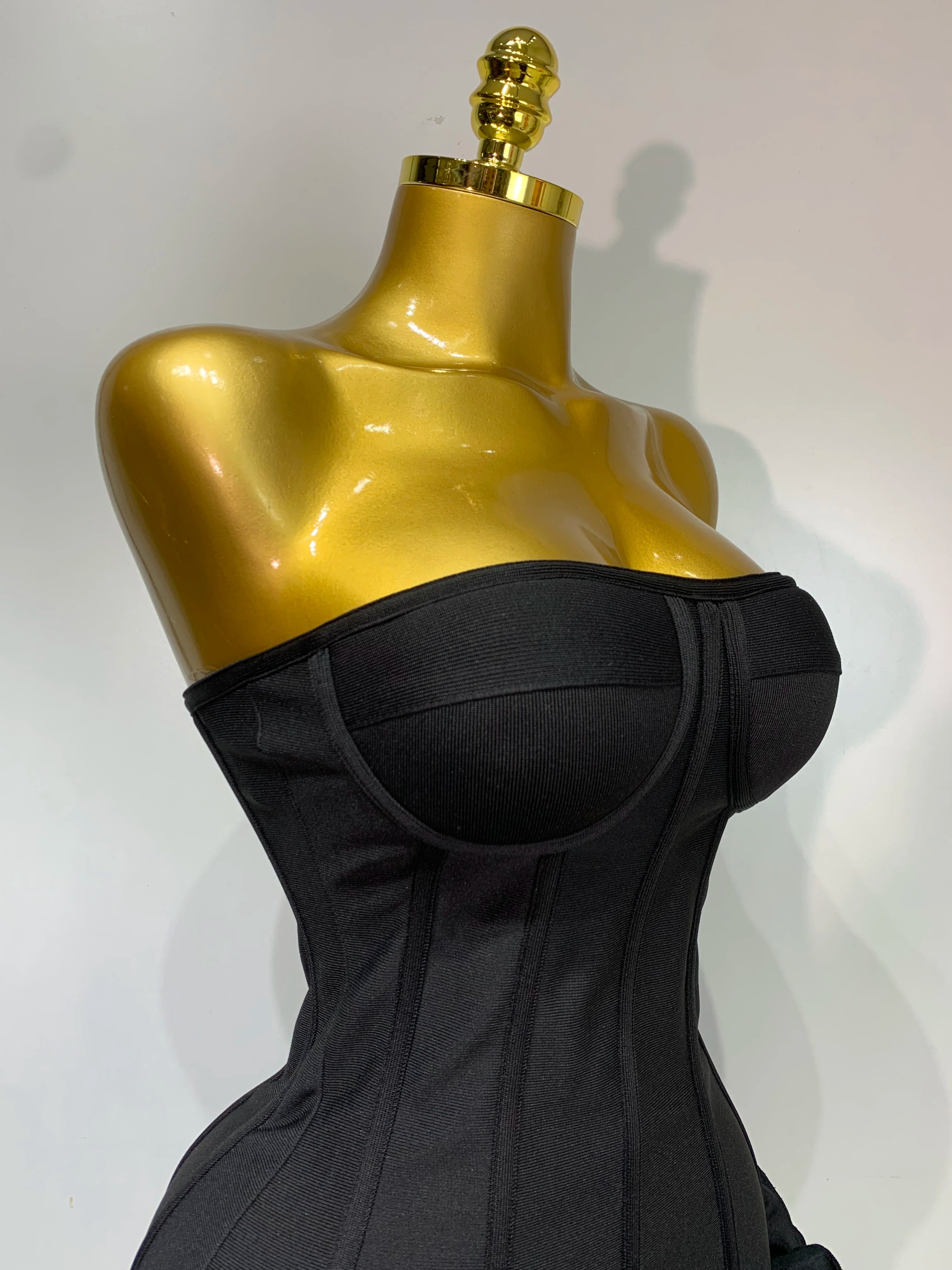 Strapless Backless Flower Embellished Mini Bodycon Bandage Dress