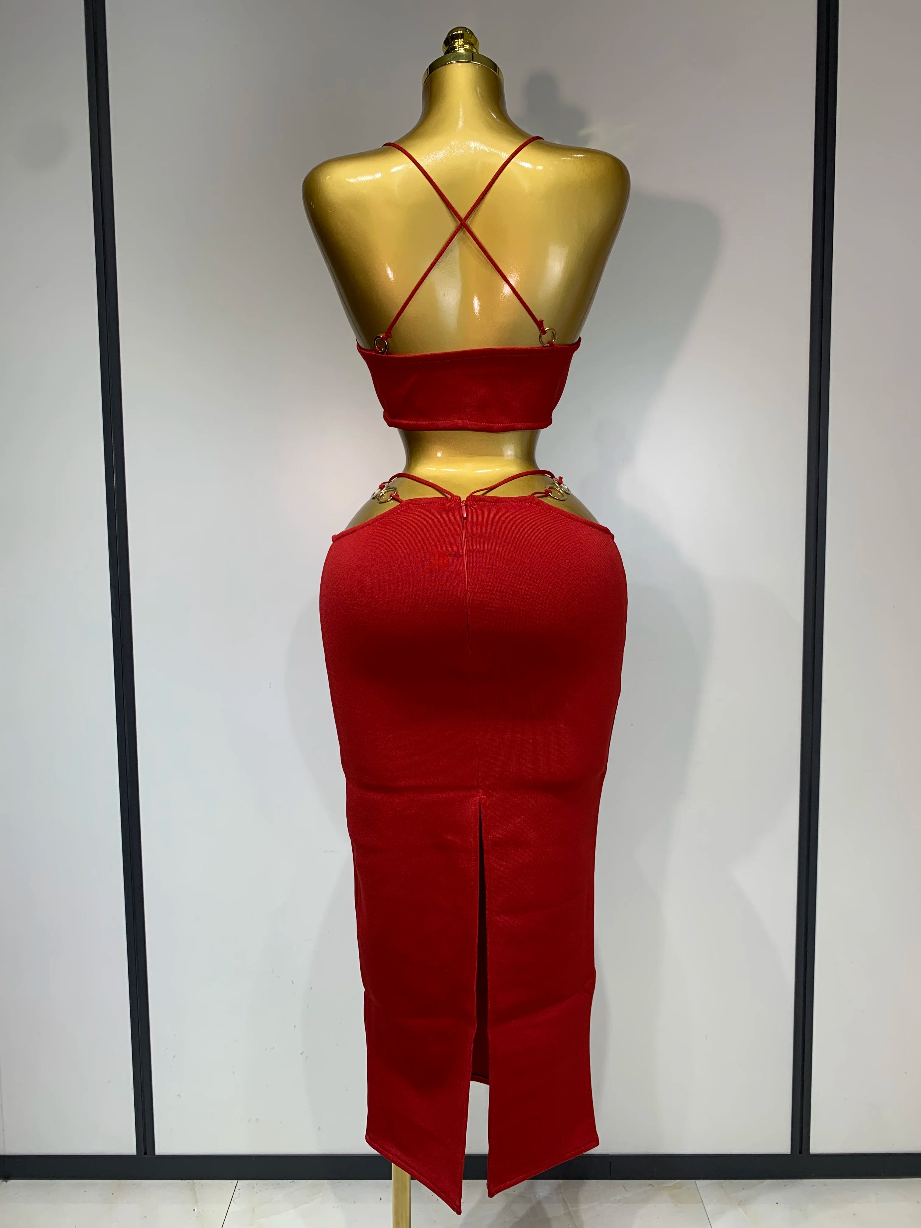 Sleeveless Halter Hollow Out Bodycon Long Bandage Dress