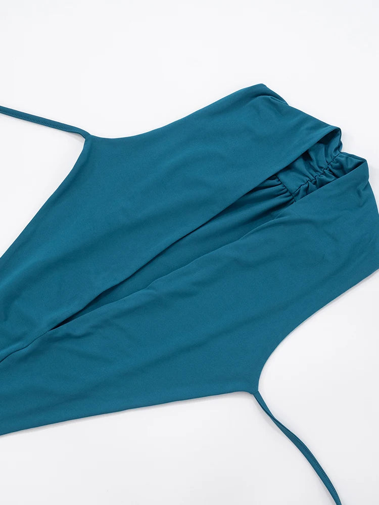 Deep V-Neck Hollow Bandage Bodysuit+Flare Pants Matching Two Piece Set