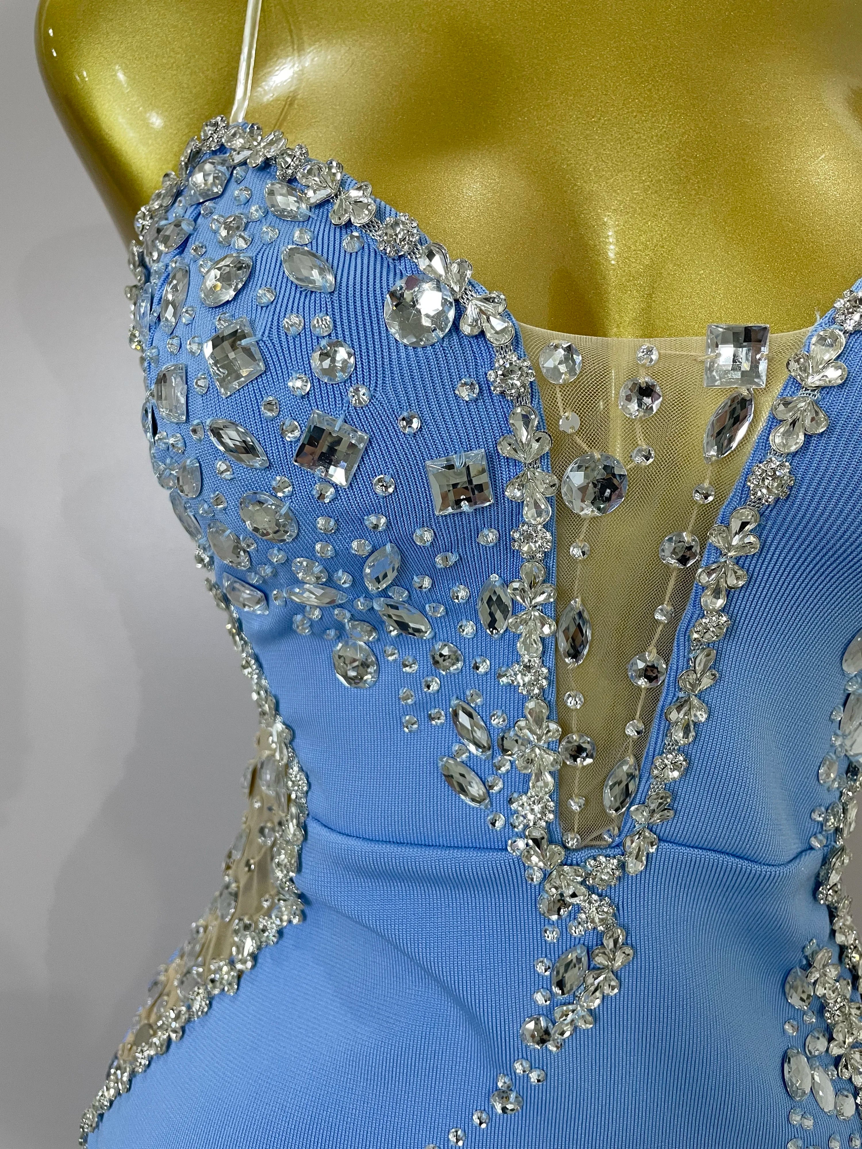 Strapless Shinning Rhinestones Bodycon Bandage Long Dress