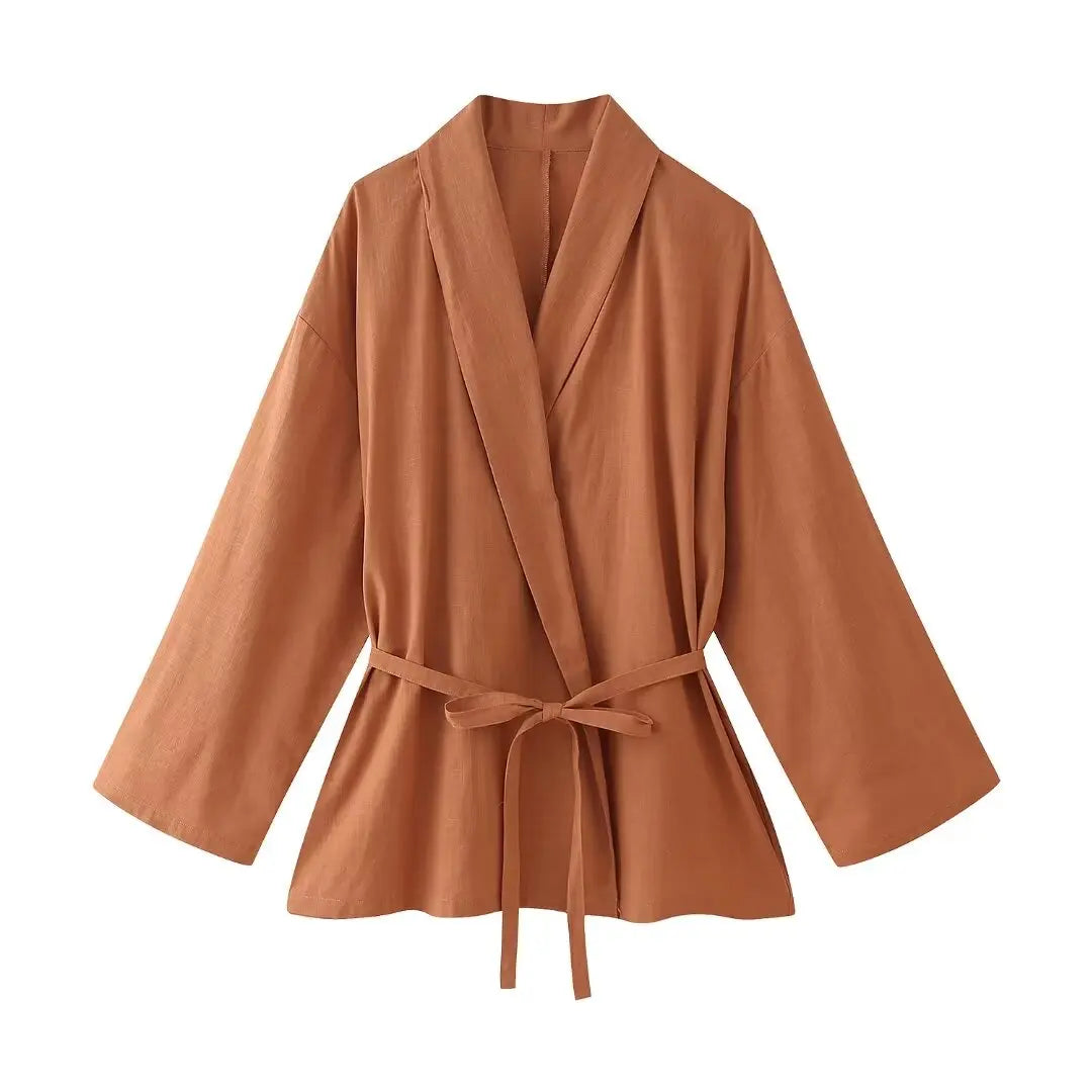 Long-sleeved Lapel Lace-up Kimono Jacket