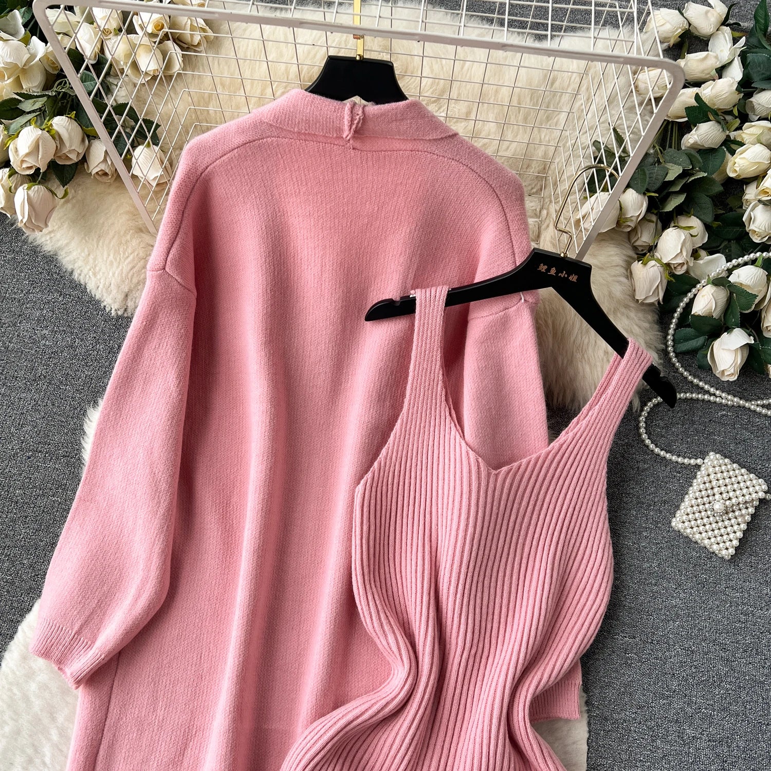 Autumn Thick Warm Knitted Suits Knit Dress+Loose Long Cardigans Sweater Casual Two Pieces Sets