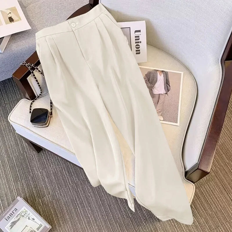 Elegant Office Lady Blazer Suit Coat High Waist Straight Pants Set