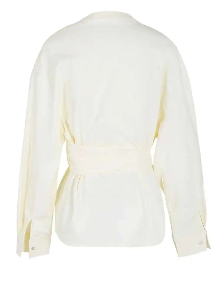 Irregular V-neck Long Sleeve Shirt Chic Elegant Blouse