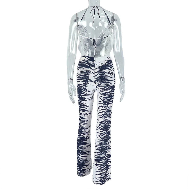 Spaghetti Strap Wrap V-neck Backless Zebra Printed  Jumpsuit