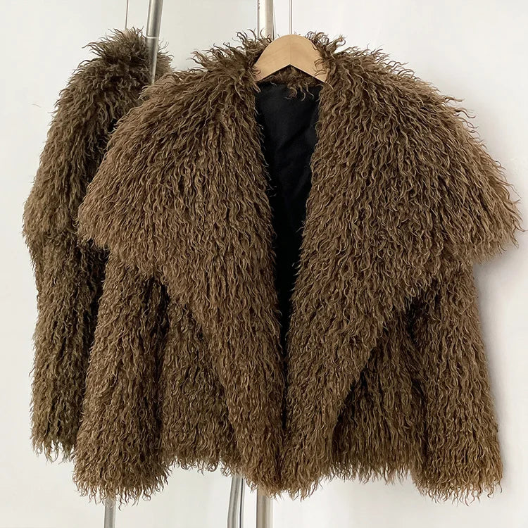 Faux Fur Long Sleeve Thick Warm Overcoat Outwear Fluffy Coat