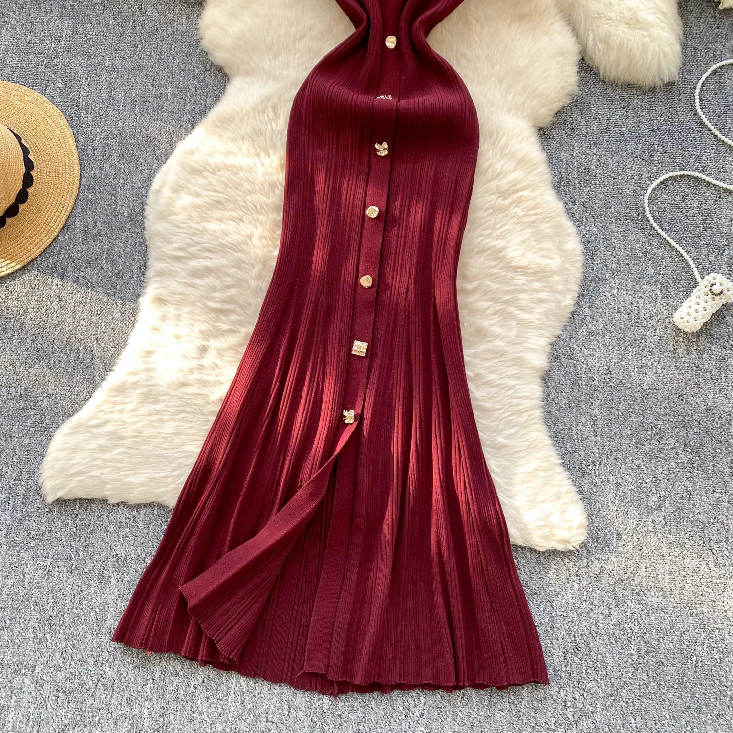 Elegant Office Lady Dress O Neck Sleeveless Knitted Bodycon Dress Sundress