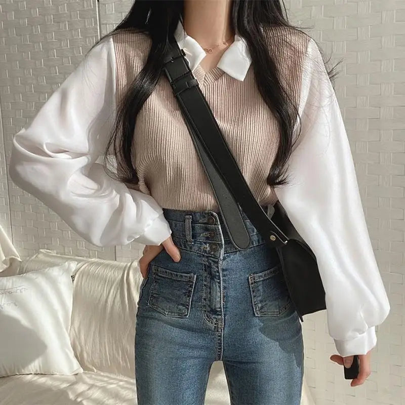 Two-piece Polo Collar Blouse Casual Korean Shirt Y2k Streetwear