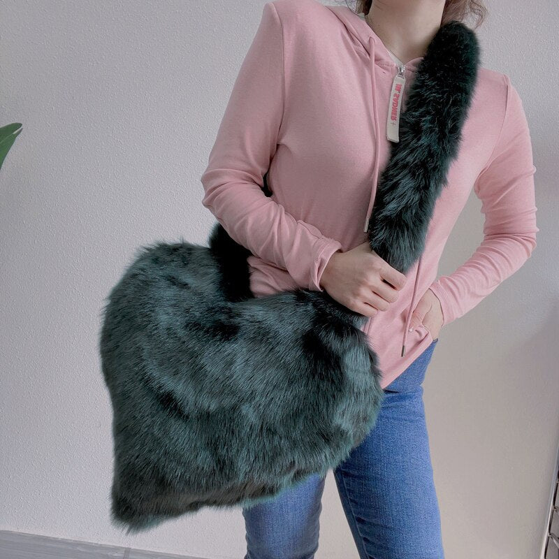 Faux Fur Heart Shape Oversized Tote Bags