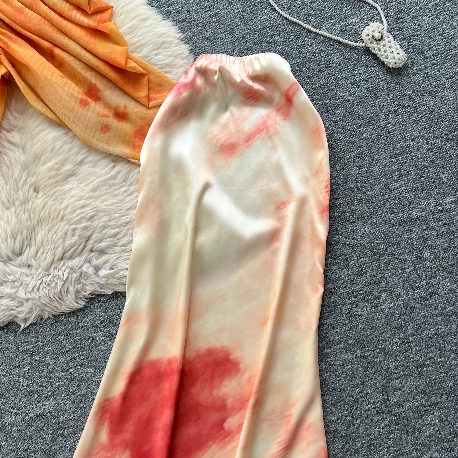 Backless Irregular Chic Tops+Skinny Satin Long Skirt Two Piece Set