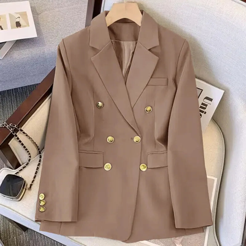 Elegant Office Lady Blazer Suit Coat High Waist Straight Pants Set