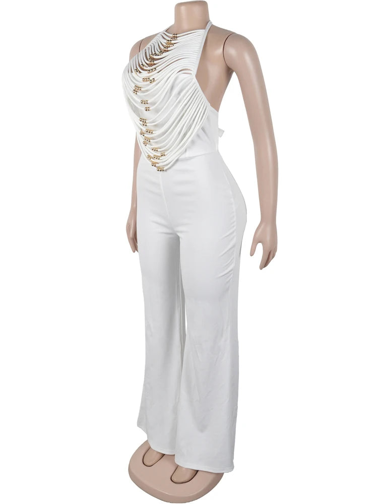 Beaded Fringed Palazzo Jumpsuits