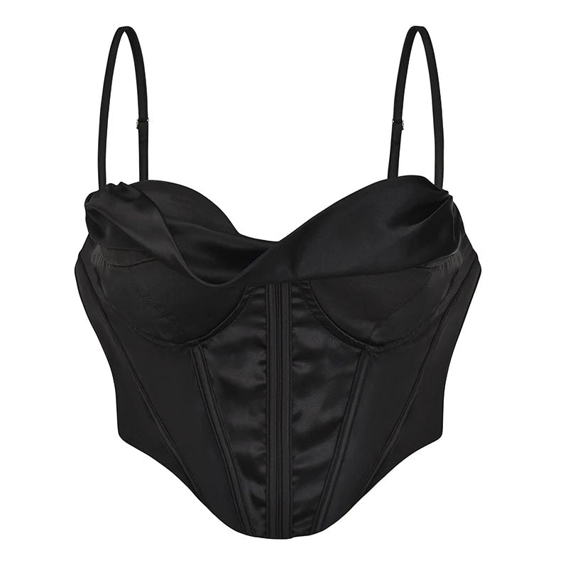 Spaghetti Strap Satim At Back Overbust Push Up Corset