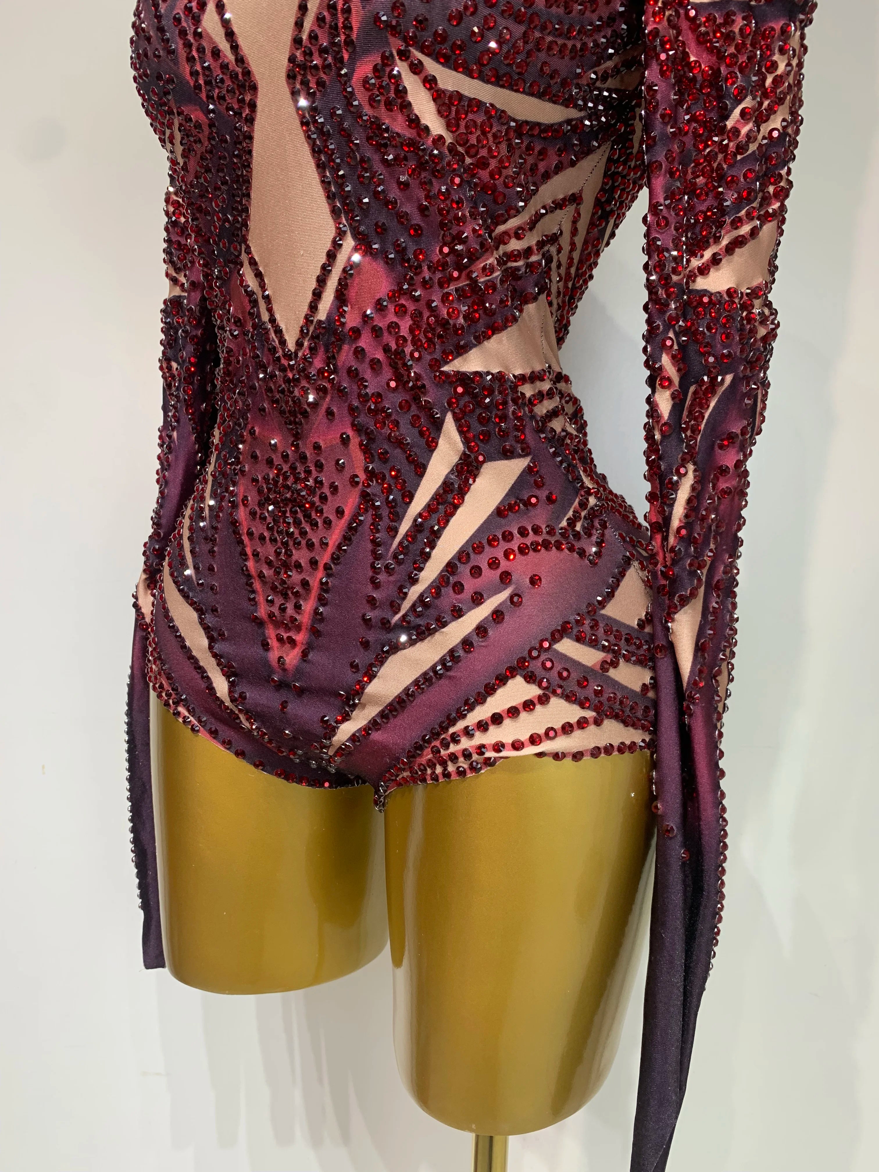 Sparkly Crystal Rhinestone Leotard Dancer Performance Nightclub Singer Stage Outfit