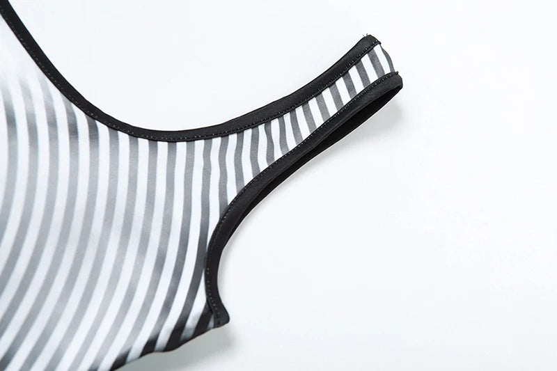 Gradient Stripe Print 2 Piece Set Backless Tank Tops+Leggings Set