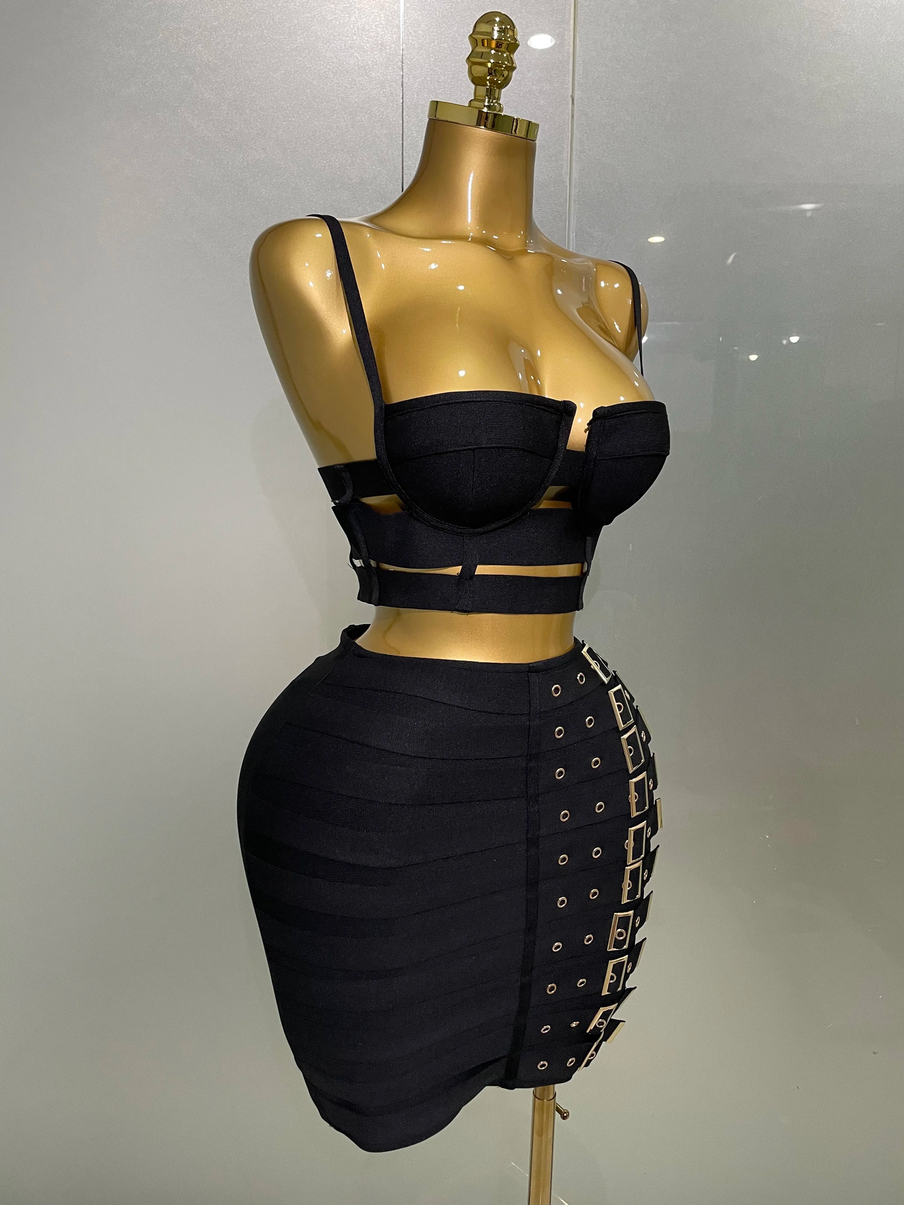 High Quality Bandage Tops Pencil Skirts Two Piece Set
