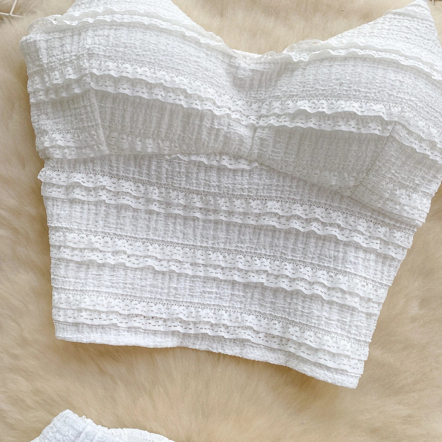 Sweet Ruched Two Pieces Sets V Neck Strap Crop Tops+Short Pleated Skirt Korean Style