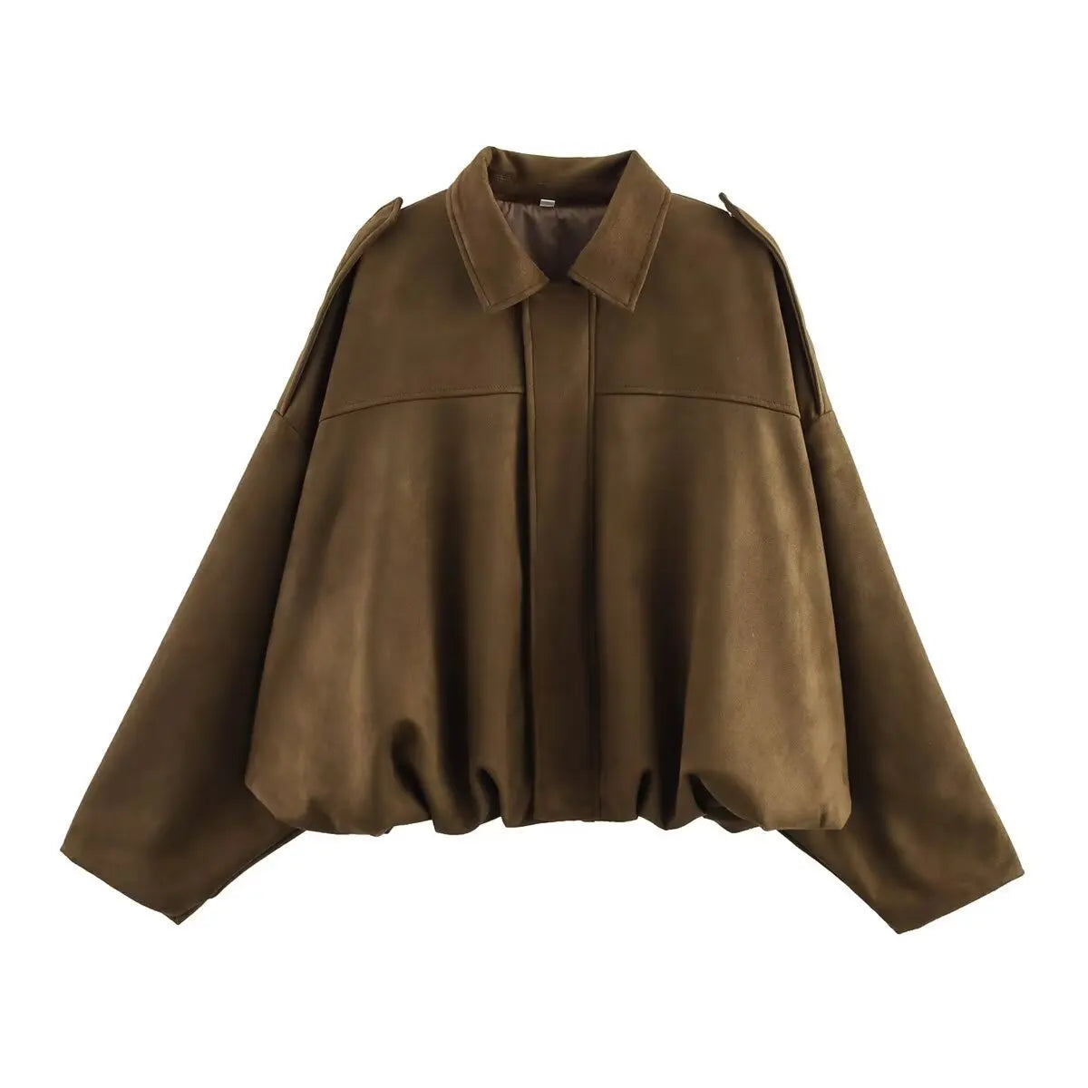 Lapel Suede Long Sleeve Zipper Loose Short Women Coat
