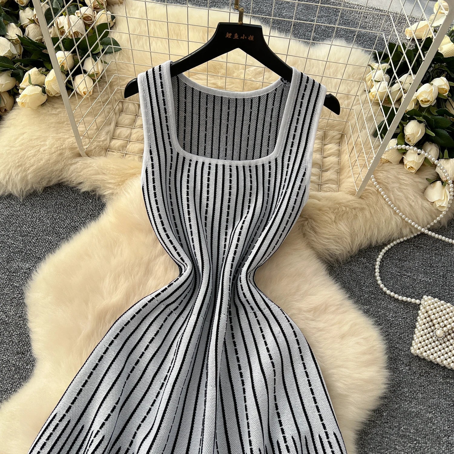 Knitting Stripe Sleeveless Slim Fit A Line Tank Dress
