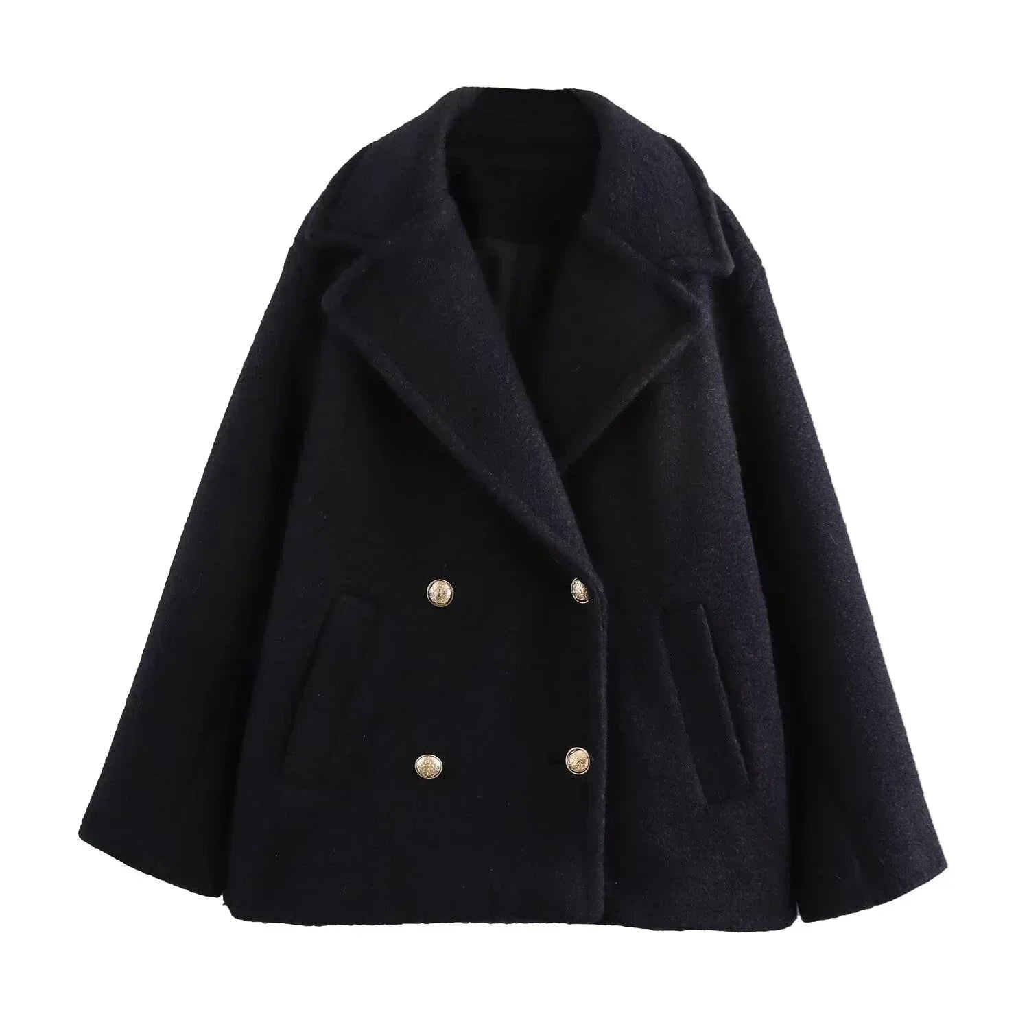 Double Breasted Lapel Long-Sleeved Warm Short Coat