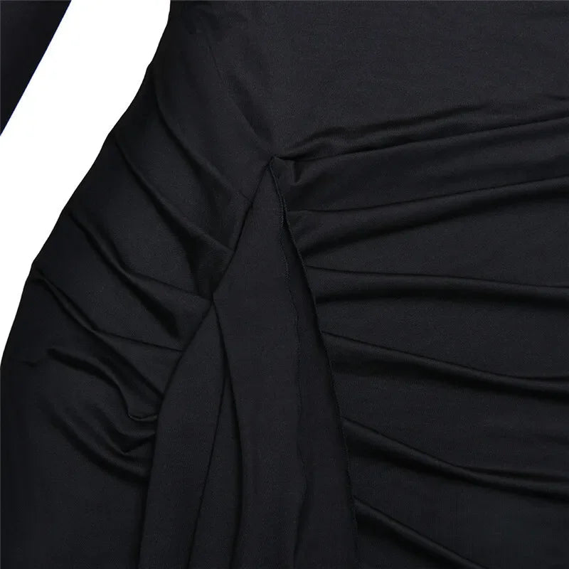 Turtleneck Thigh High Draped Bandage Bodycon Maxi Dress