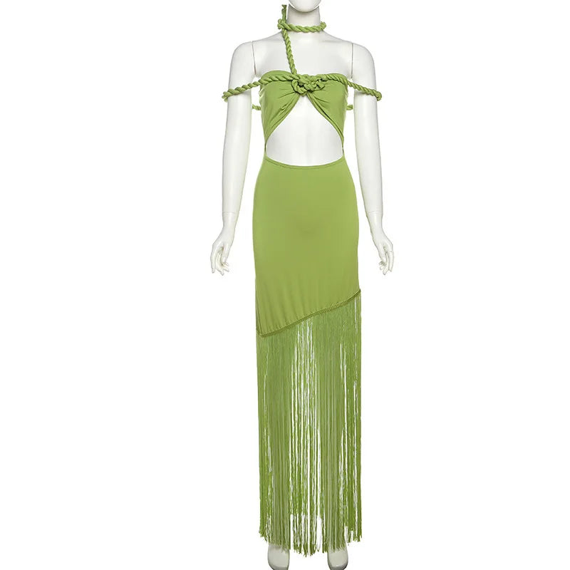 Strapless Tassel Off-shoulder Sleeveless Maxi Long Dress