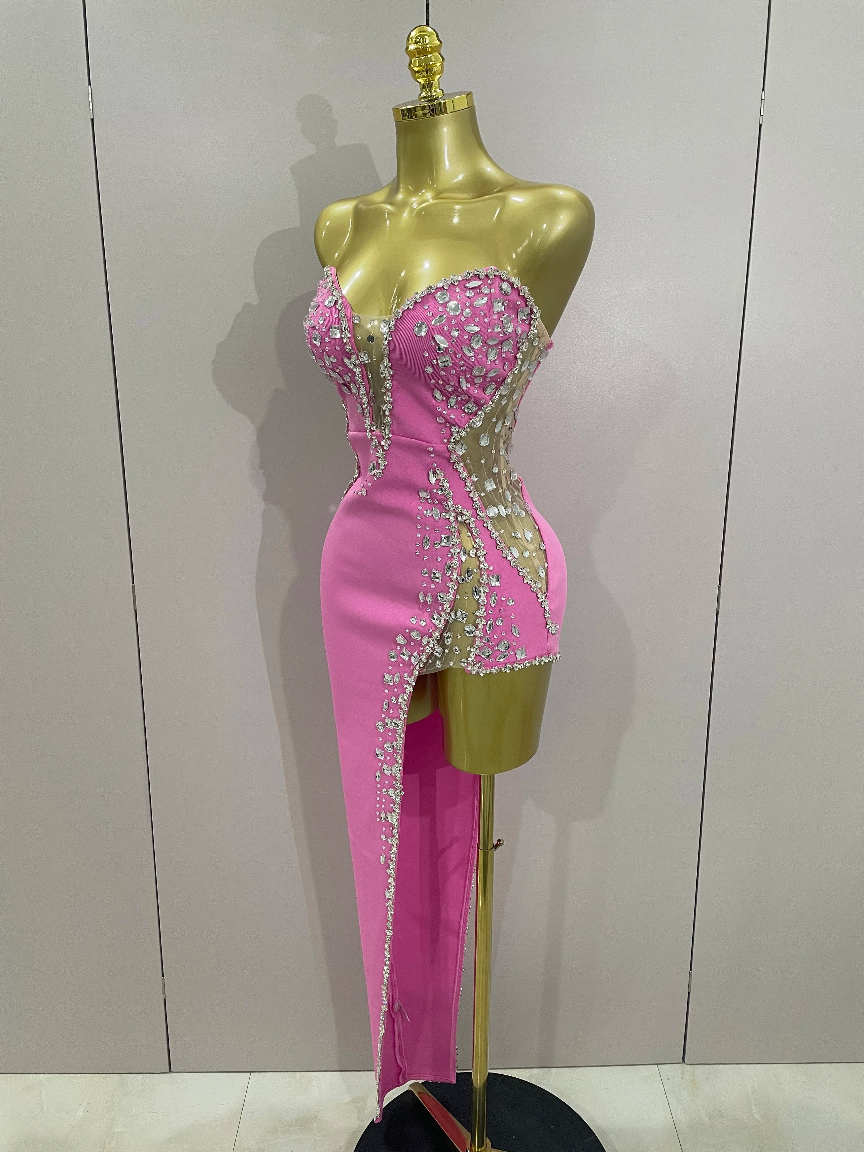 Strapless Shinning Rhinestones Bodycon Bandage Long Dress