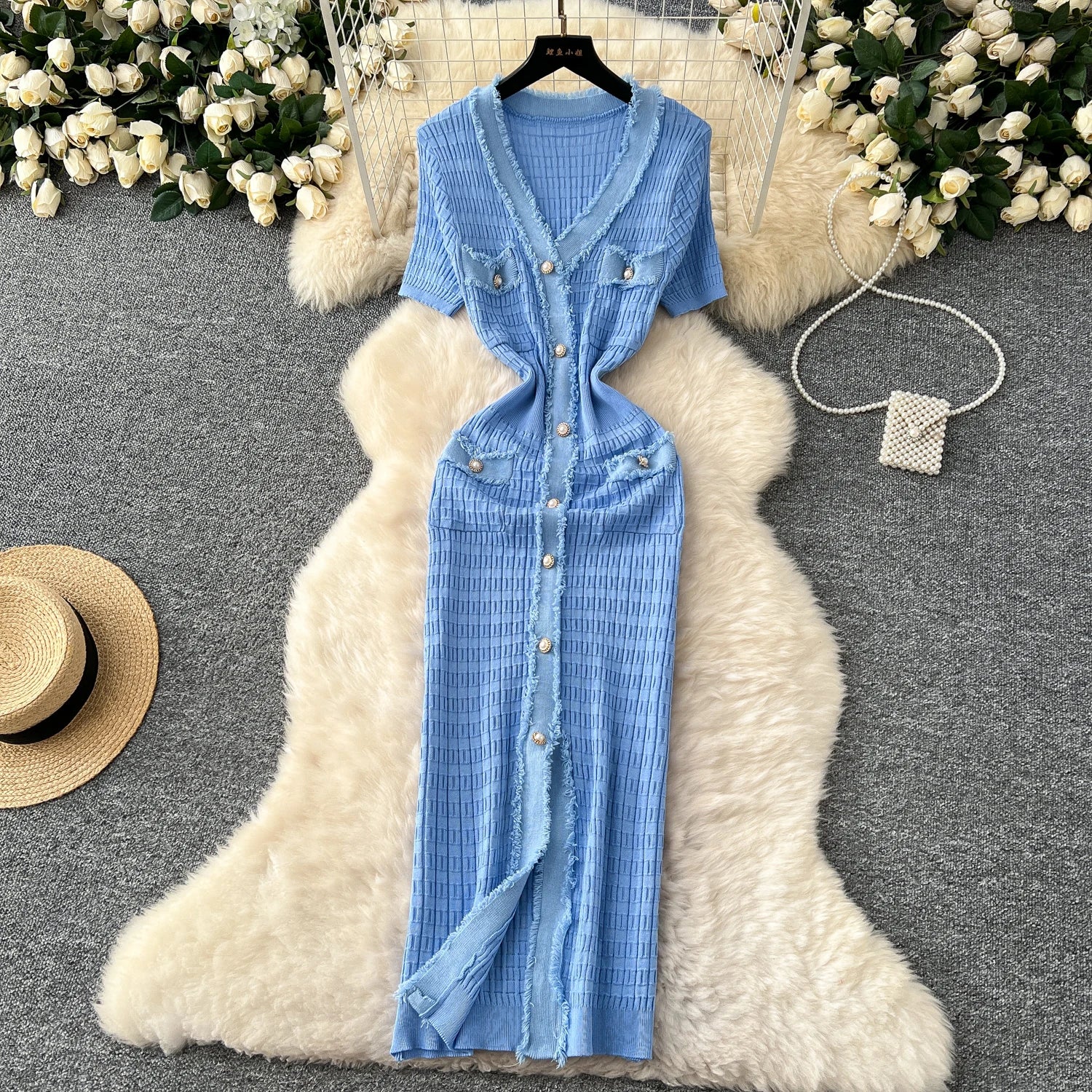 High Quality Elastic Knitted Vintage Long Sundress
