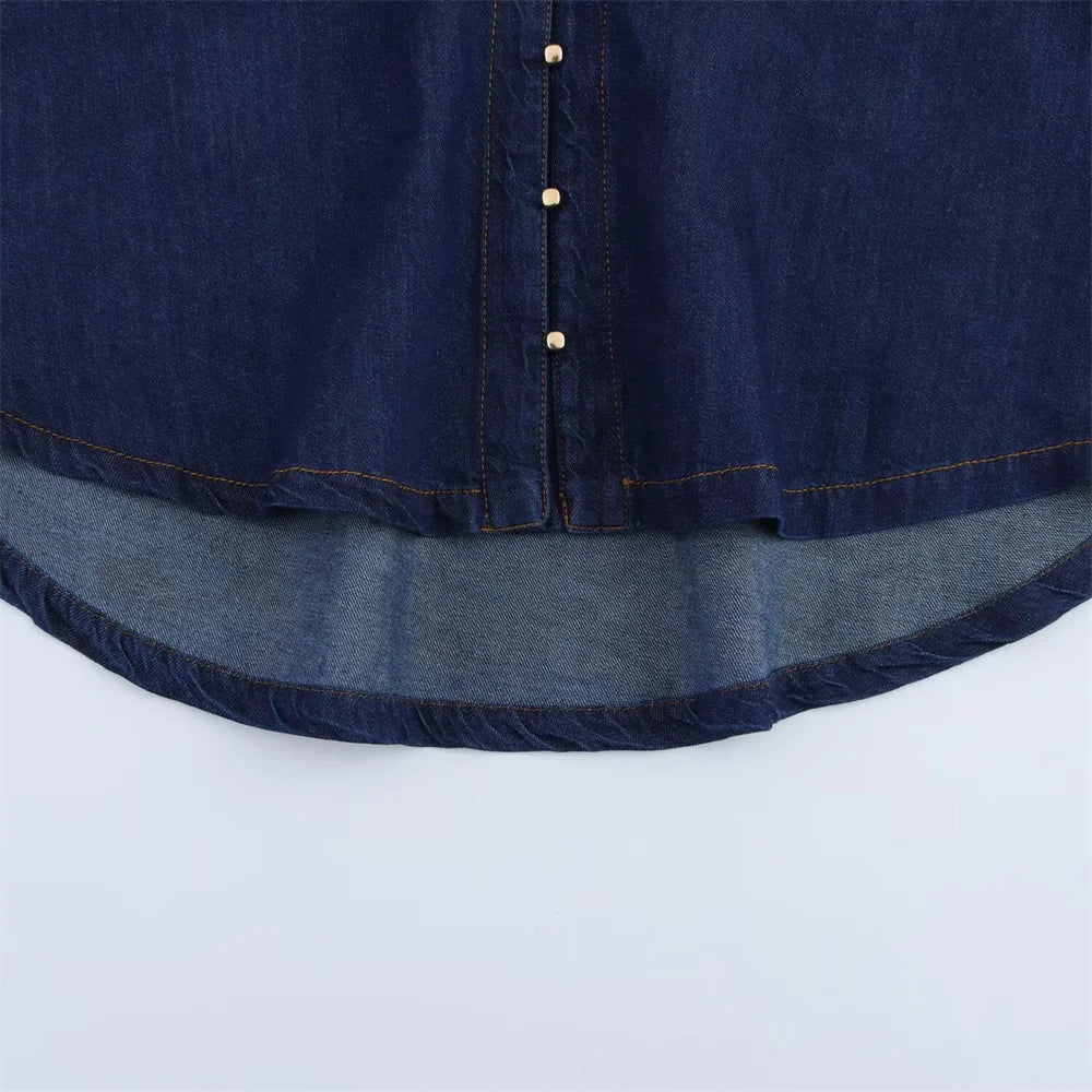 Denim Set Loose Fit Button Down Shirt With Wide Leg Pants