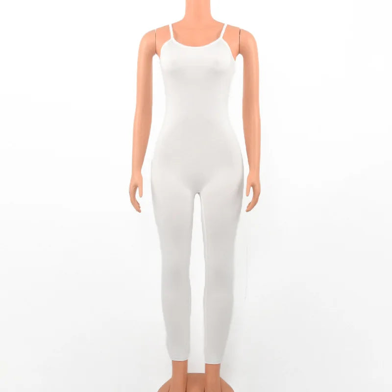 Sleeveless Spaghetti Strap Backless Casual Bodycon Jumpsuit