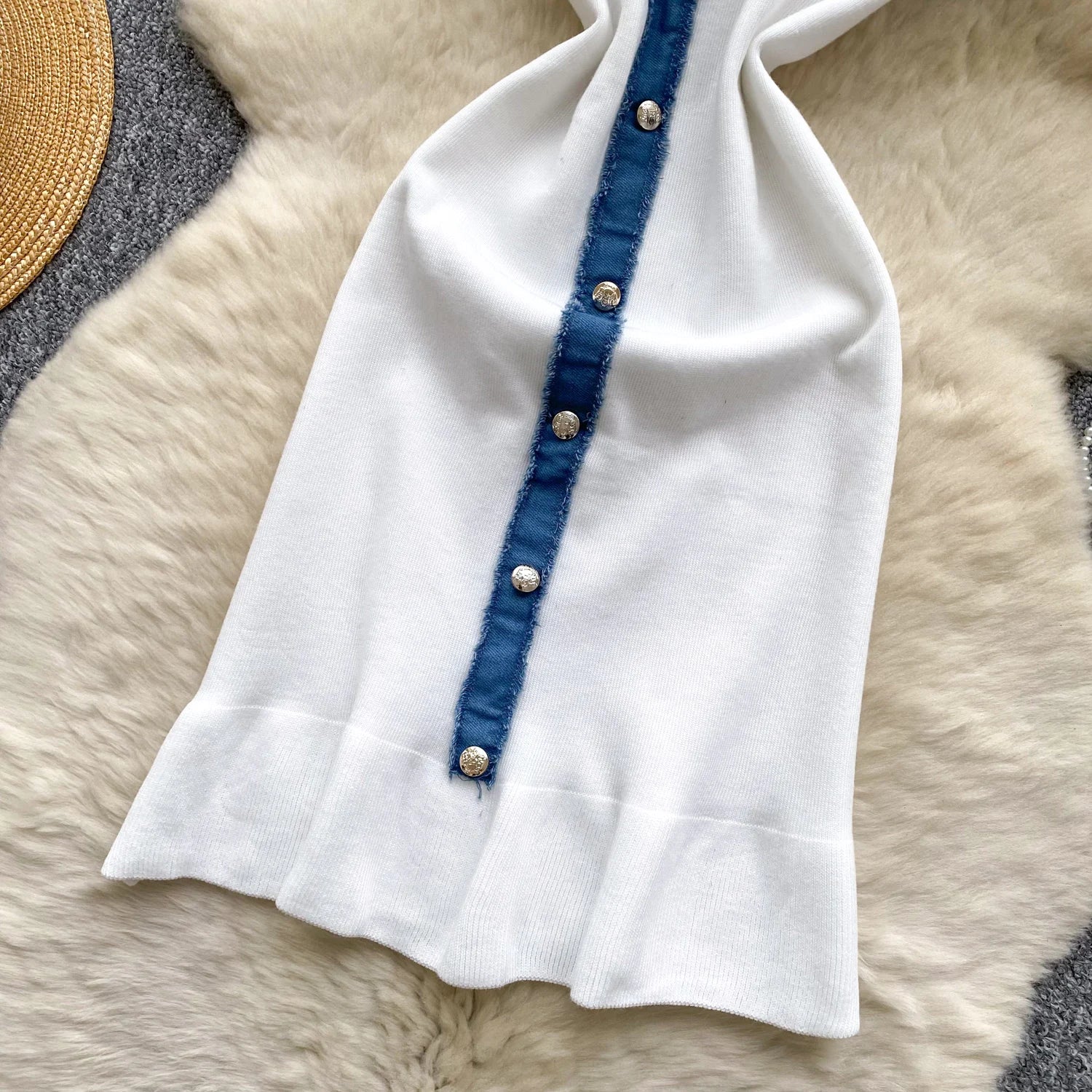 Chic Denim Splice Knitting Dress