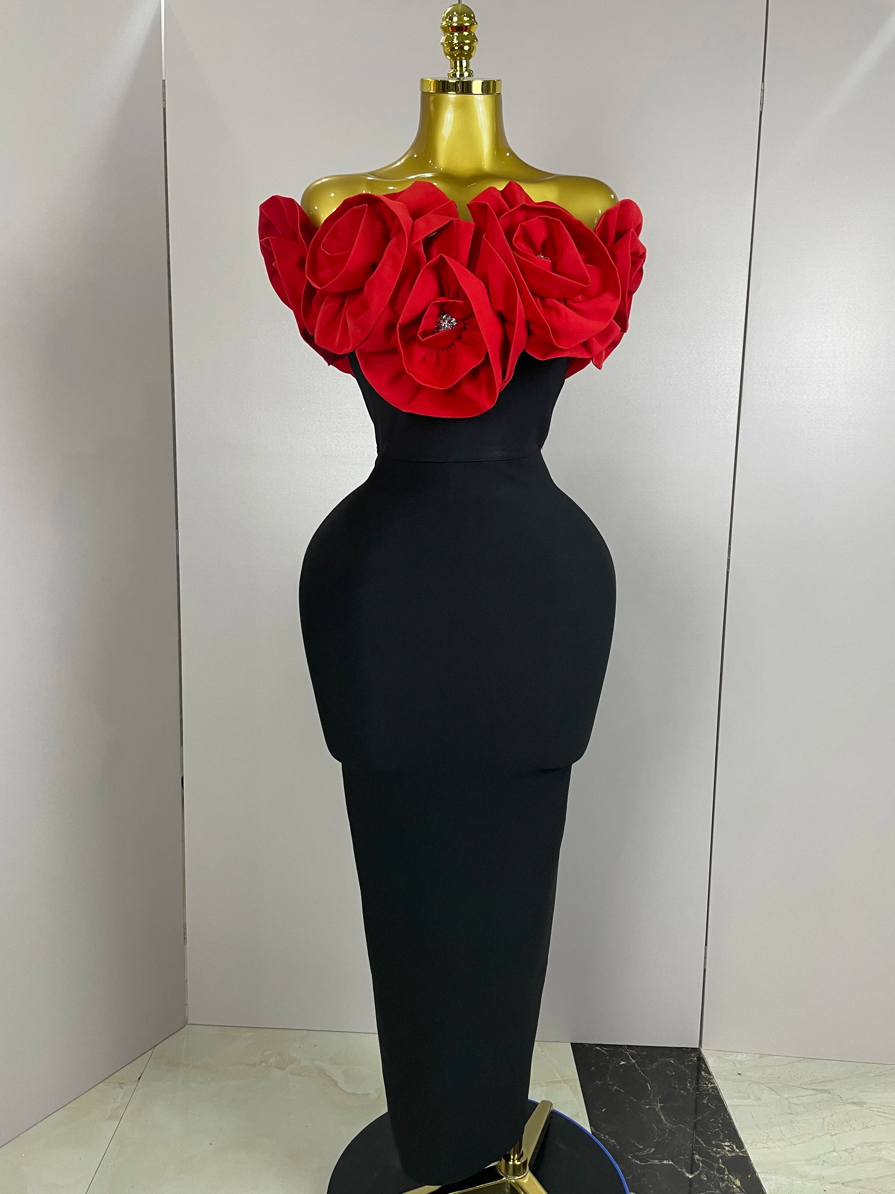 Stereoscopic Flowers Off The Shoulder Ankle Length Bandage Dress