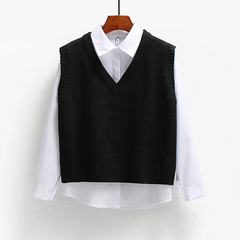 Knitted Sweater Casual V-Neck Pullover Vest
