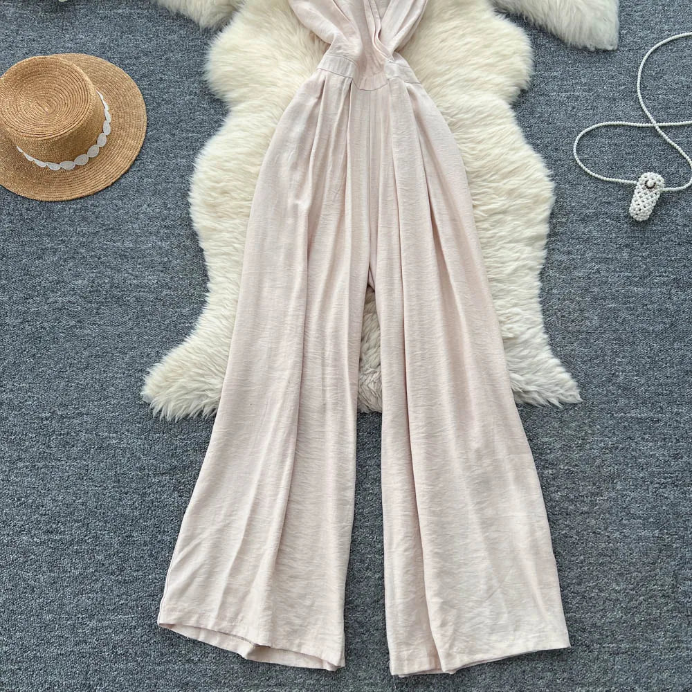 Backless Halter Lace Up Draped Chic Jumpsuit
